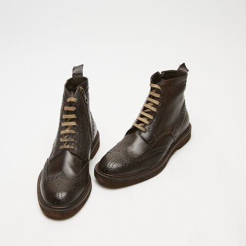 Botines de cordones brogue de piel, Marrón Botines de cordones brogue de piel, Marrón